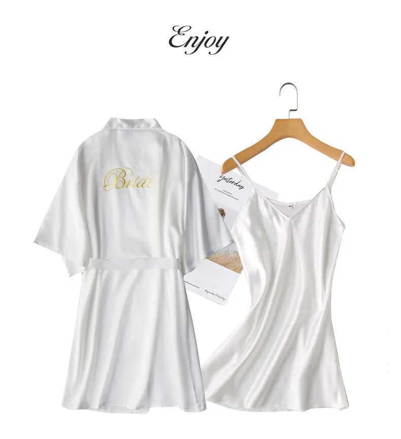 Women's Sleepwears Bride bridal gown morning gown ladies nightgown wedding makeup bridesmaids wedding kimono silk cardigan bathrobe_voghion.com