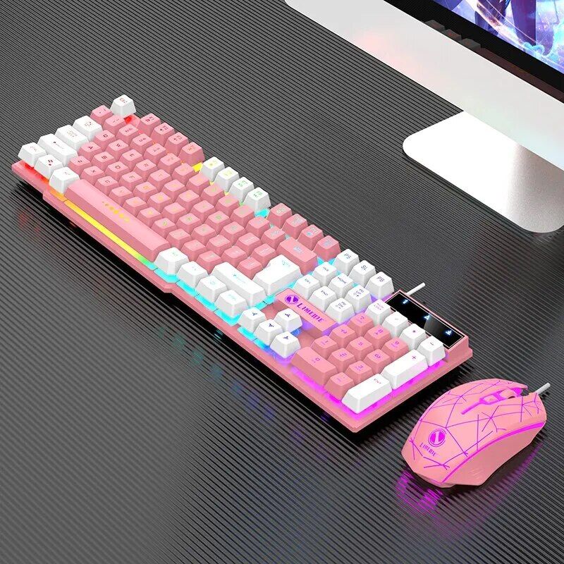 Wired Usb Luminous Mechanical Keyboard And Mouse Set For PC Laptop Computer Game Office_voghion.com