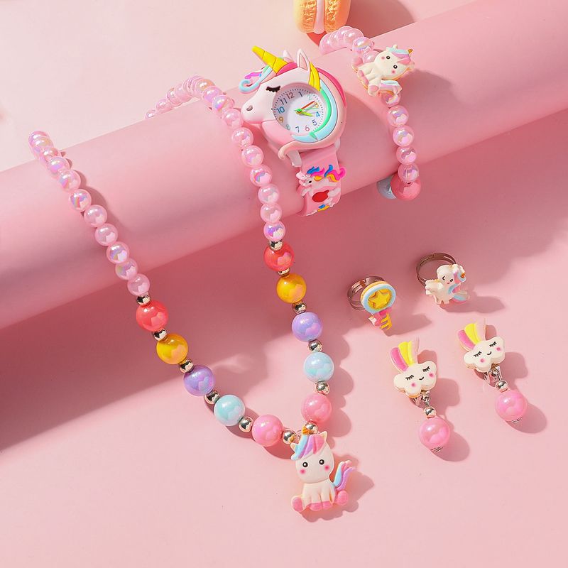 Kinderhorloges 7-delig/set Nieuwe Fantasy Unicorn Element Kinderhorloge Ketting Armband Ring Set Zonder Doos_voghion.com