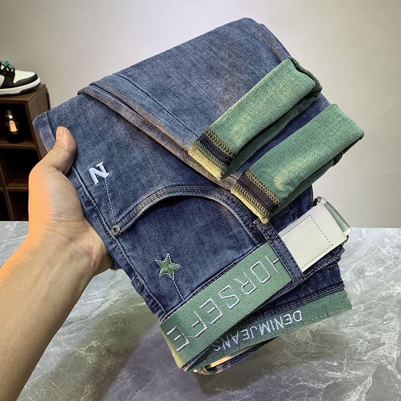 Herretøj Avancerede broderede mænds jeans forår og efterår Koreansk version Slim-fit skinny bukser vasket Alsidige afslappede lange bukser_voghion.com