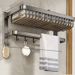 Gunmetal Bathroom Towel Rack Set - Space Saving Foldable Shelf With Corner Basket & Toilet Brush Holder - No Drill Installation_voghion.com