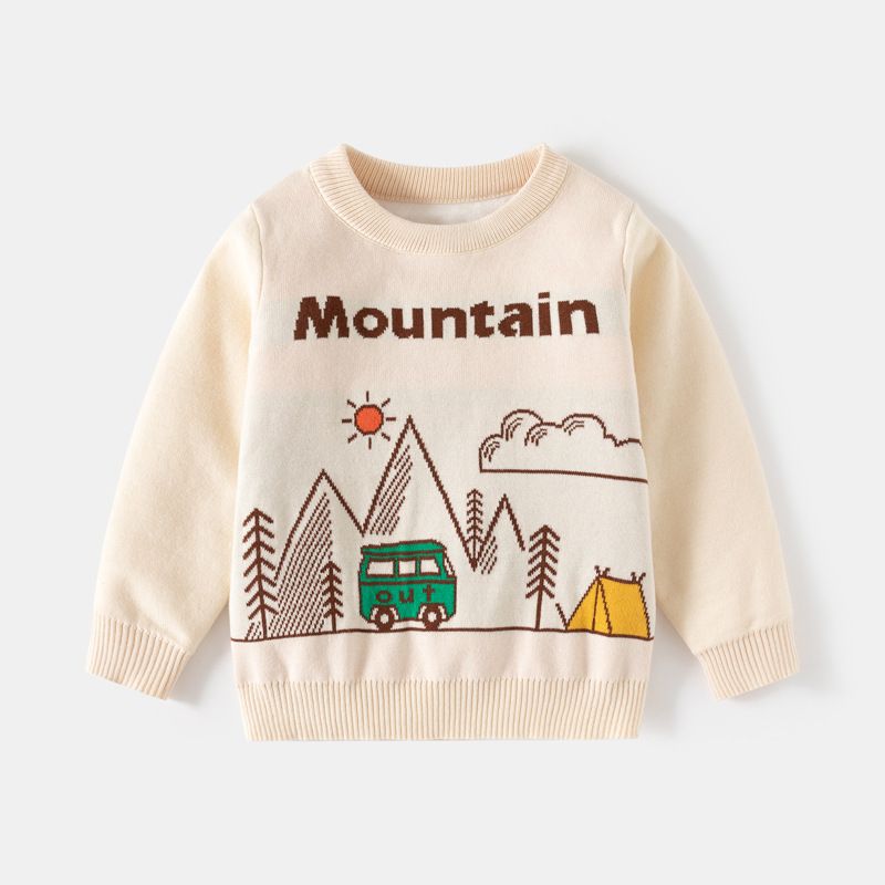Kinderpullover für Herren im Mountain Resort-Stil, doppellagiger Baumwollfaden, warme Unterseite und Oberseite_voghion.com