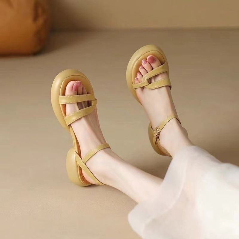 2025 Summer New Trendy Open-Toe Round-Head Women's Sandals Thick Sole Chunky Heel Casual Versatile Lightweight Roman_voghion.com