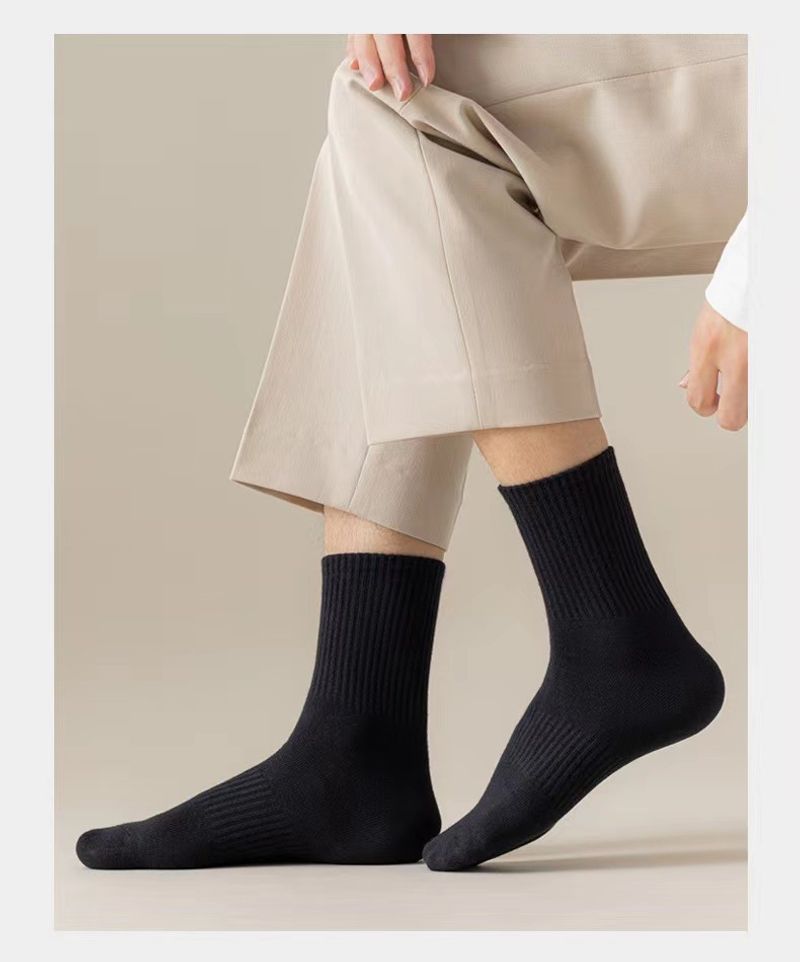 Men's socks cotton socks men's black white gray mid-calf length socks men's sports long white socks thin white socks wholesale_voghion.com