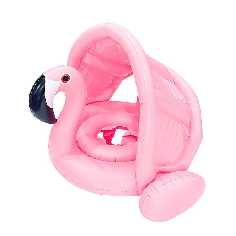 Flotador inflable para niños con toldo y asas - Diseño antivuelco para niños de 3 a 8 años (estampado de dibujos animados, asiento antideslizante, inflado rápido, incluye parche de reparación)_voghion.com