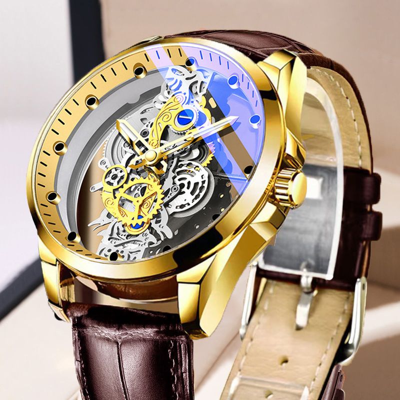 Orologio automatico scheletrato da uomo in acciaio inossidabile con lancette luminose, resistente all'acqua 30 m, quadrante rotondo, vetro minerale, orologio casual alla moda._voghion.com