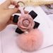 Korean Creative Bowknot Camellia Keychain Bag Pendant Women's Fox Fur Ball Key Ring Fashion Accessory_voghion.com