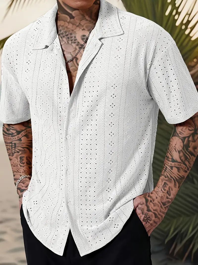 Herrenbekleidung Neue Herren Revershemd Ins Style Casual Einfarbig Drapieren Hohl Herren Kurzarm Großhandel_voghion.com