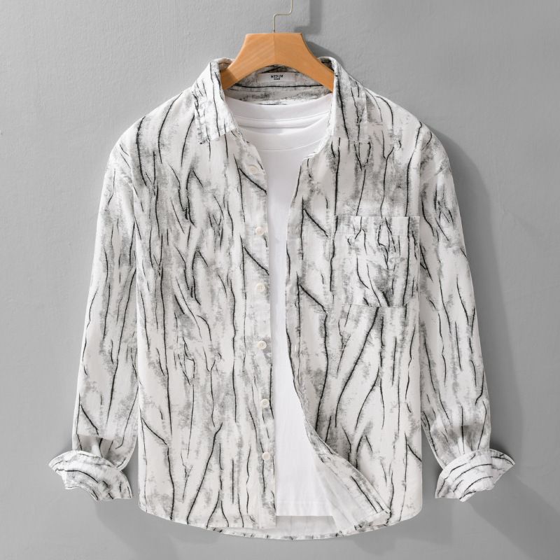 Camicia casual da uomo a maniche lunghe con stampa mimetica – Camicia abbottonata dal taglio rilassato in 100% cotone per uno stile urbano_voghion.com