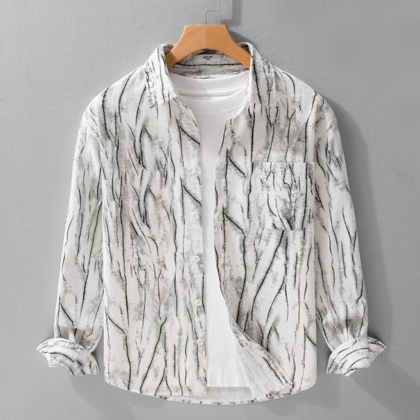 Camicia casual da uomo a maniche lunghe con stampa mimetica – Camicia abbottonata dal taglio rilassato in 100% cotone per uno stile urbano_voghion.com