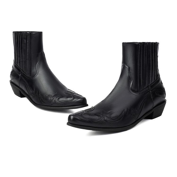 New small square toe chunky mid-heel elastic-heeled boots_voghion.com