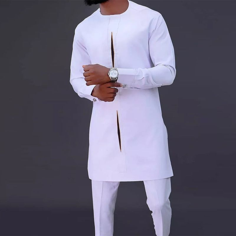 Männer moslem Neue Heißer Verkauf Set Ethnischen Stil Einfarbig Casual männer Anzug_voghion.com