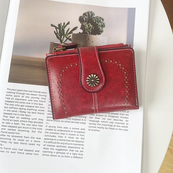 Damen Clutch aus Ölleder, Retro, kurzer Reißverschluss, Münztasche, hohl, Multifunktions-Geldbörse, Kartentasche_voghion.com