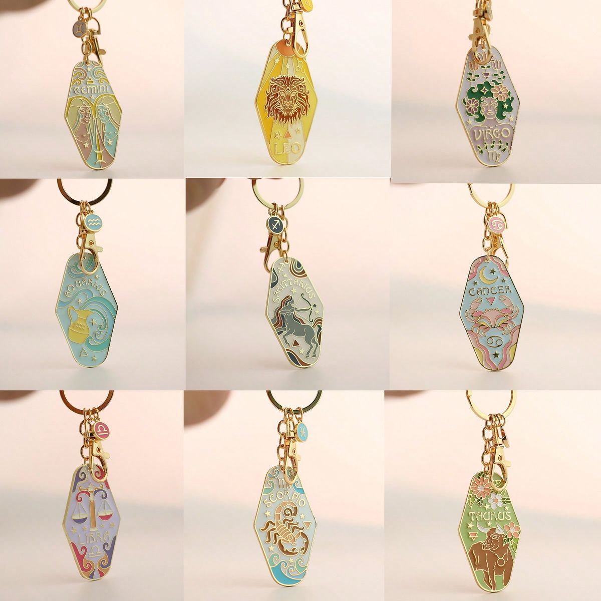 1 Stück Bohemian Widder & Stier Zeichen Schlüsselanhänger, Metall Emaille Hotel Schlüsselanhänger Zubehör_voghion.com