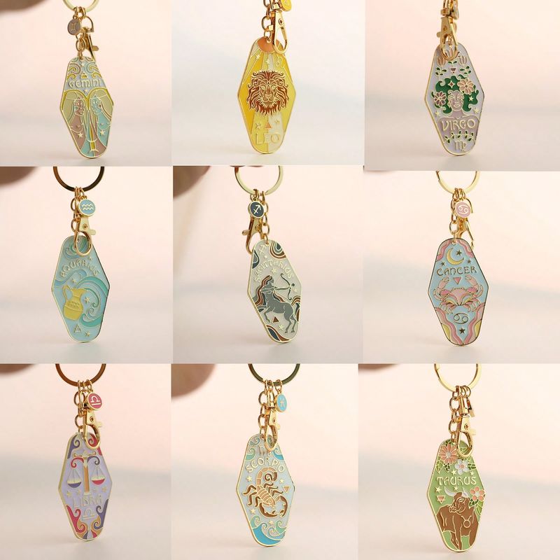 1pc Bohemian Aries & Taurus Sign Keychain, Metal Enamel Hotel Key Ring Accessory_voghion.com