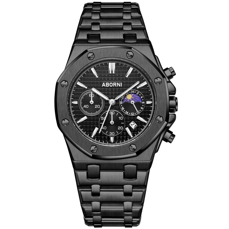 Yabo Ni High-End-Herrenuhr Multifunktions-Mondphase Massiv-Edelstahl-Multifunktionsuhr grenzüberschreitende Uhr Herrenuhr_voghion.com