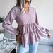 2023 Laterne Langarm Casual Lose Rüschen Saum Chiffon Bluse Damenmode_voghion.com