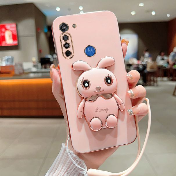 Cute Rabbit Plating Phone Bracket Case for Motorola Moto G10 G20 G30 G8 G9 Play E20 G60 G22 G52 E7 Plus 2021 Soft Back Cover_voghion.com