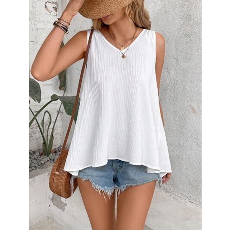 Women's Clothing Solid Color New Women's Tops Lace Lace V Neck Sleeveless Vest Style_voghion.com