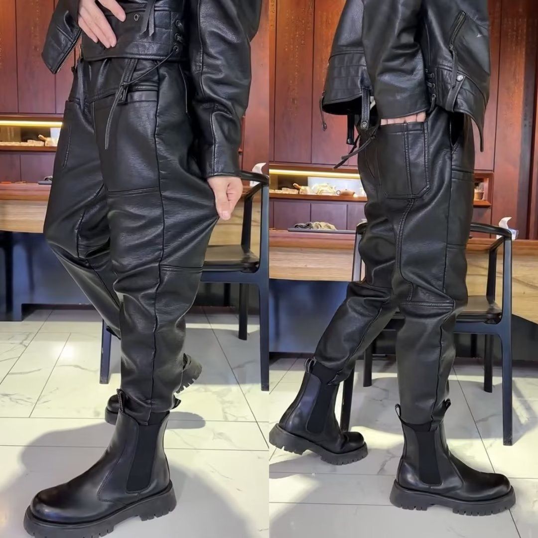 Punk Street Autumn And Winter Men's Skinny PU Leather Long Pants With Binding..._voghion.com