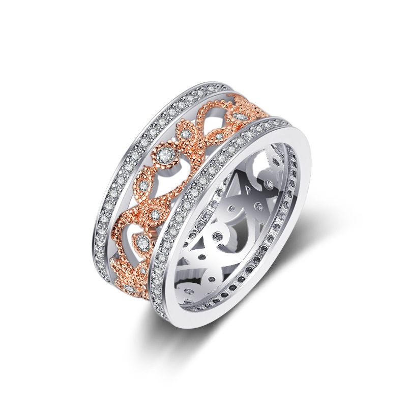 Hot-Selling New Flower And Leaf Design Electric Platinum Rose Gold Two-Tone Fashion Women's Ring_voghion.com
