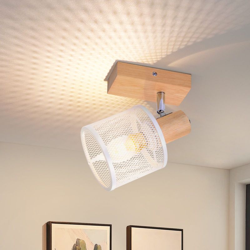 Deckenstrahler 1 Flammig Weiß Deckenlampe Holz - Deckenleuchte E14 Moderne Deckenleuchte Schwenkbar 350° Max.25w Innen Holzoptik Spotlights Für Flur_voghion.com