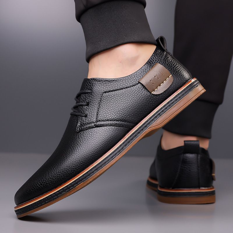 Men's Genuine Leather With Sole 2025 Spring And Autumn Trendy Versatile British Style Top Layer Cowhide Casual Shoes_voghion.com