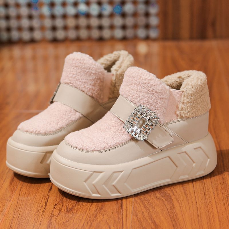 Women's Shoes Furry shoes for women new winter plus velvet thickened snow cotton shoes all match platform thick sole heightened casual sneakers_voghion.com