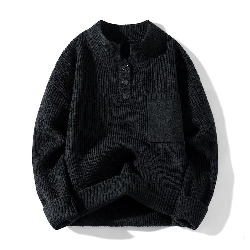 Herren-Halbrollkragenpullover mit Knöpfen – Warmer Winter-Strickpullover (Schwarz/Grau/Beige, M-3XL)_voghion.com