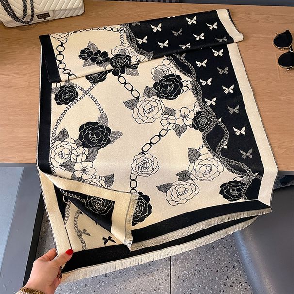 Nuova sciarpa in cashmere 2024 con catena a farfalla rosa, personalizzata autunno inverno bifacciale sensazione di alta qualità,_voghion.com