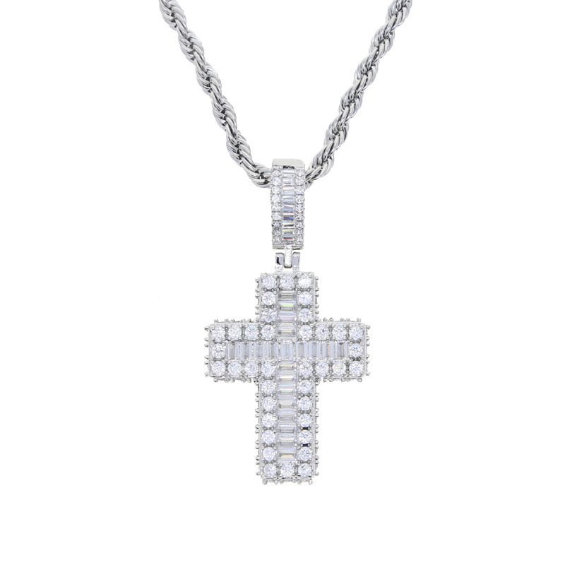 Nouveau pendentif croix Hip Hop incrusté de zircons dorés et argentés, collier de style punk, bijoux pour une seule pièce_voghion.com