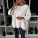 Abbigliamento da donna, nuovi top casual in maglia a maniche lunghe con scollo rotondo e tinta unita_voghion.com