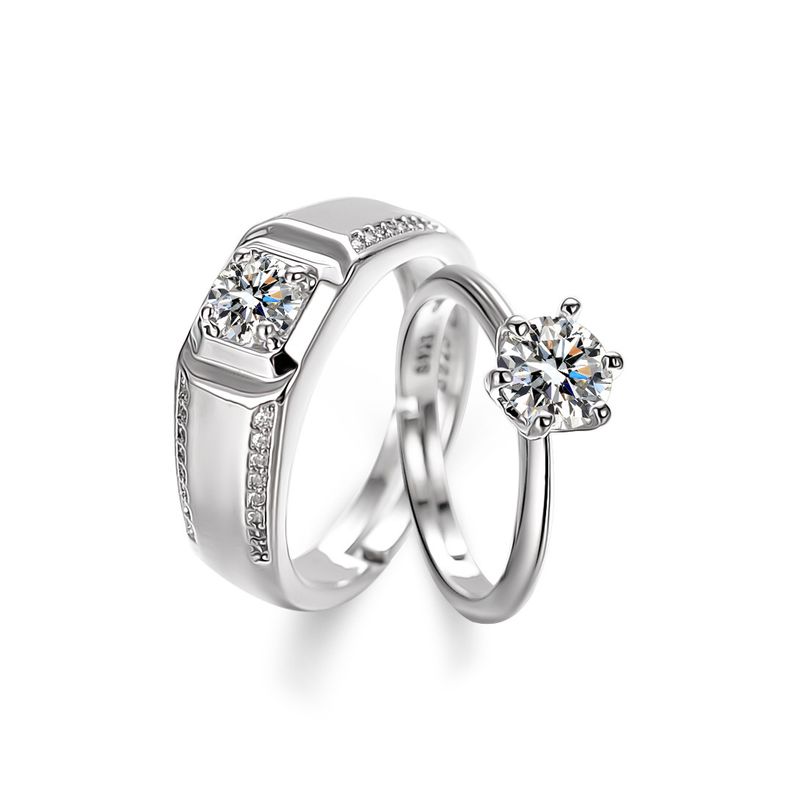 Anel feminino clássico de seis pontas com diamante simulado, anéis de casal para noivado e pedido de casamento_voghion.com