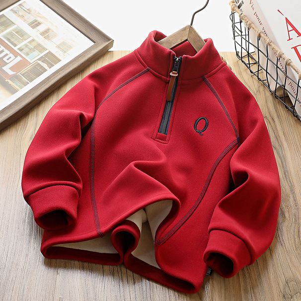 Maglia termica con collo alto e fodera in pile per bambini, pullover a maniche lunghe spesso con stampa di lettere, strato di base invernale in stile coreano per bambini più grandi_voghion.com