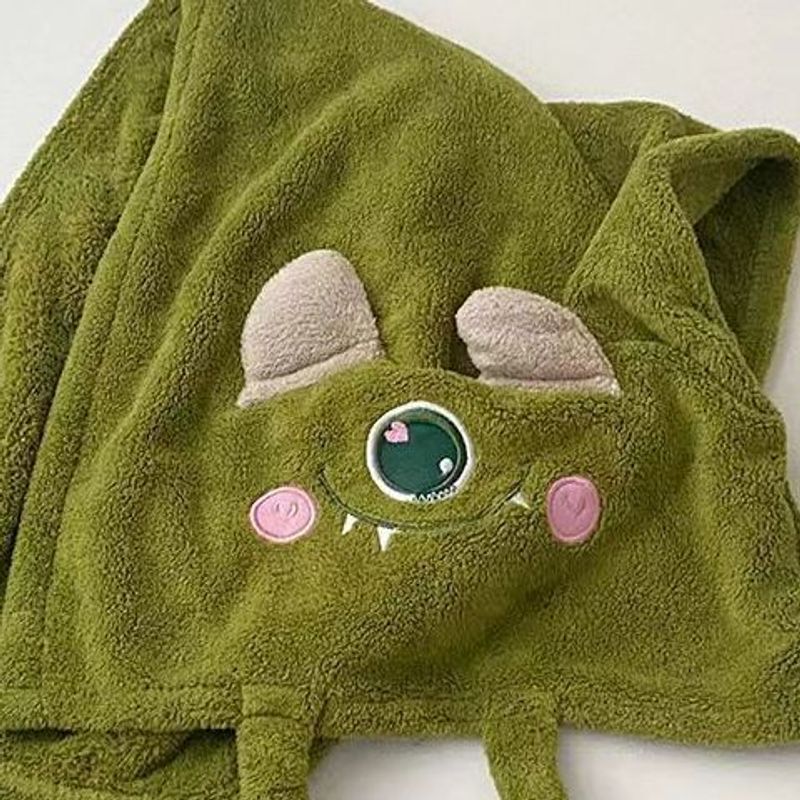 Coral Fleece Cute Looks Cartoon Big Eyes Quick Drying Shower Cap, Towel Three Piece Set, Dry Hair Cap For Middle And_voghion.com