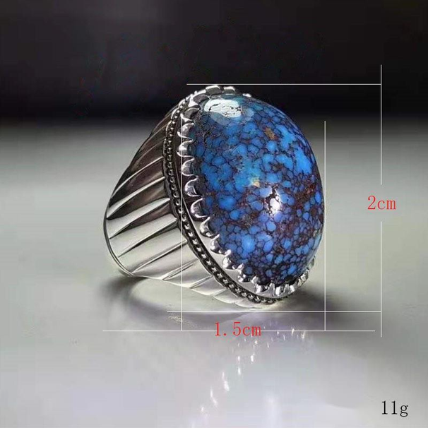 Hot Selling Retro Jewelry Egg Shaped Navy Blue For Men's Fashionable And Minimalist Carved Pattern Ring_voghion.com