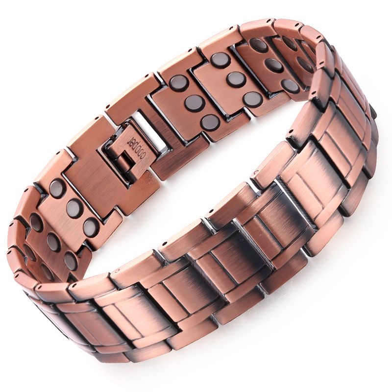 Bracciale magnetico per uomo, in rame rosso, a tre file, con ioni negativi, da 21 mm, alla moda_voghion.com