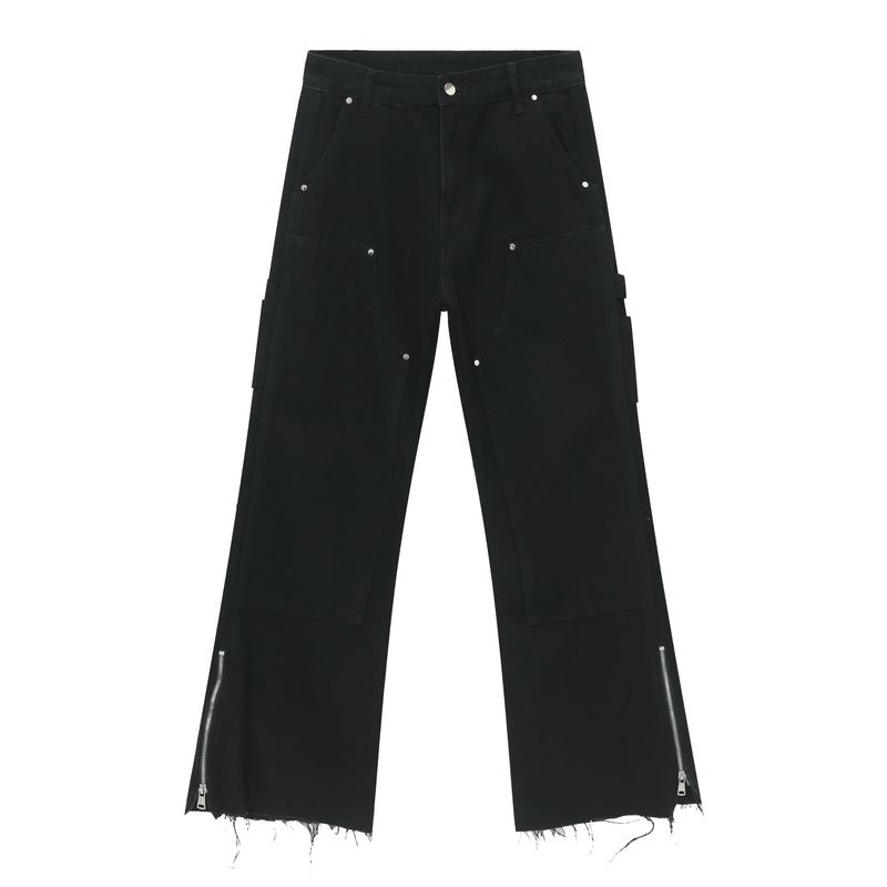 Vêtements pour hommes High Street - Jean à jambe large légèrement évasé avec fermeture éclair latérale et bords bruts_voghion.com