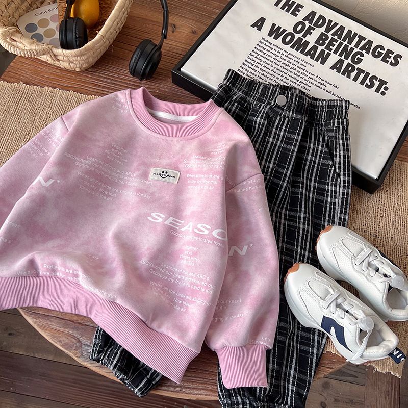 Dětské oblečení, podzimní nová dětská růžová mikina v korejském stylu, chlapecká mikina s písmeny, dětské oblečení_voghion.com