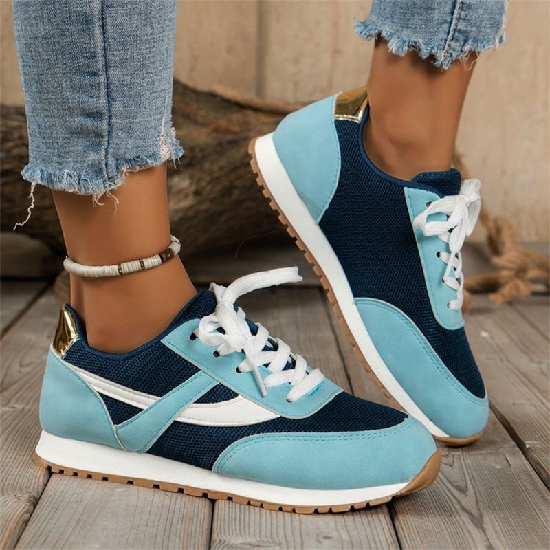 European and American large size casual shoes for women 2024 autumn new round toe lace up color mesh sports style women's shoes in stock_voghion.com