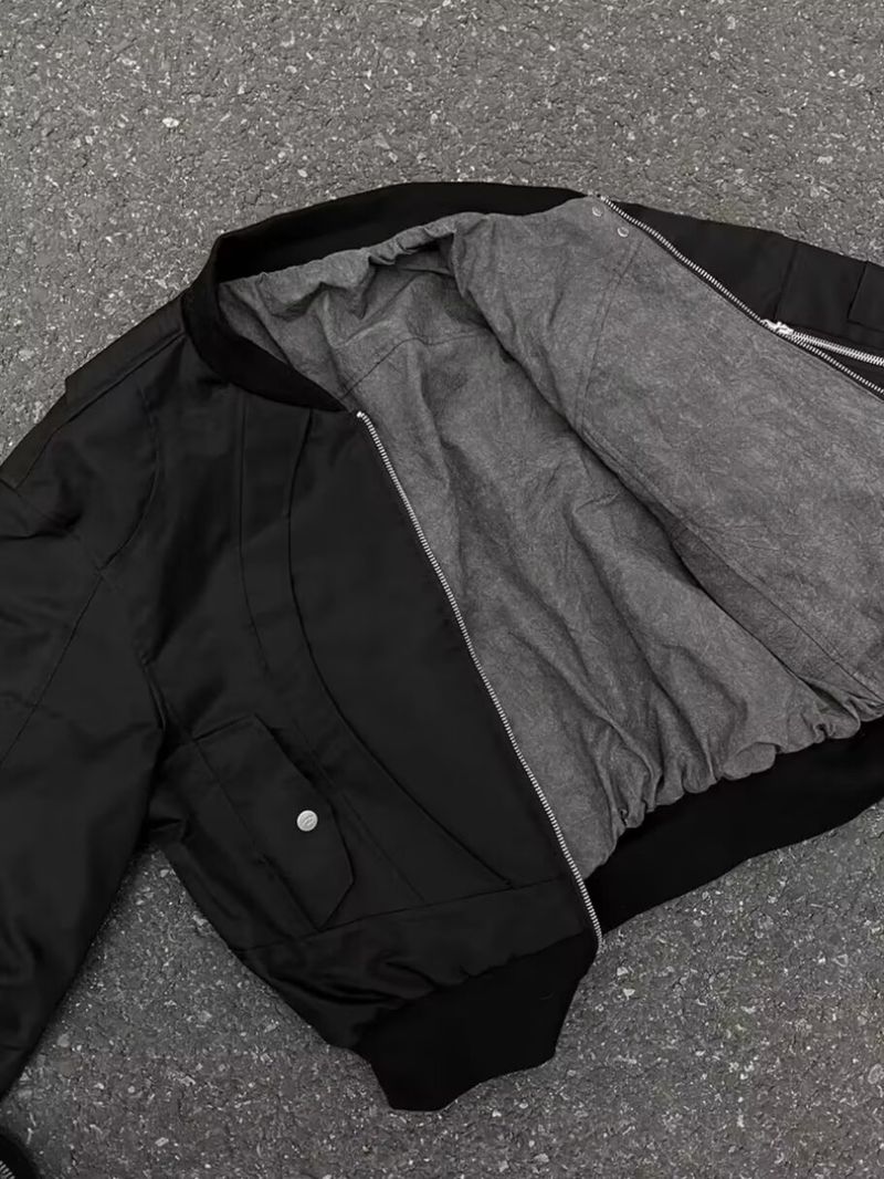 ​​Dekonstruierte Bomberjacke für Herren – Lockere Passform im Vintage-Motorrad-Stil (Schwarz/Weiß, M-2XL, Frühling/Herbst-Essential)​​_voghion.com