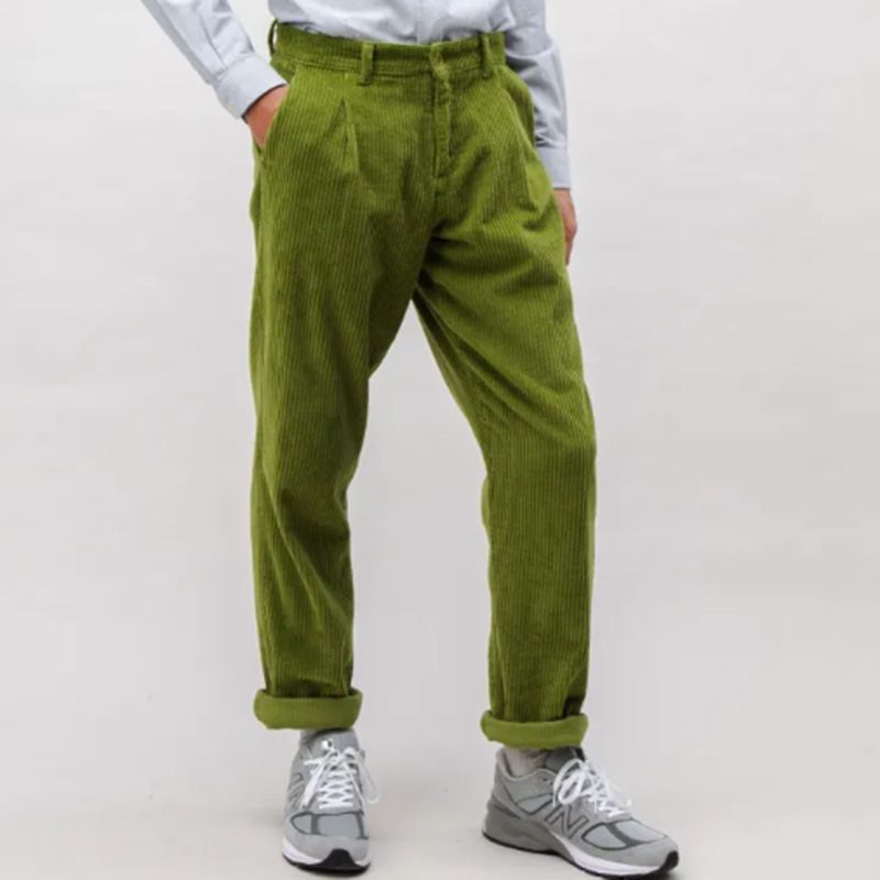 Calças casuais de veludo cotelê masculinas - Calças de trabalho retas com bolsos inclinados_voghion.com