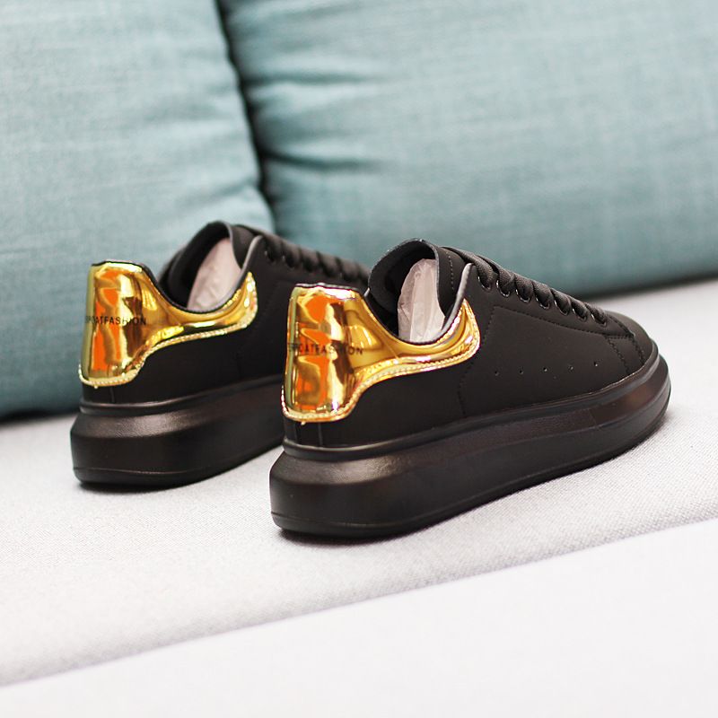 Little White New Board Thick Talpe Songcake Cuplu Pantofi sport ușoare, casual, femei, negru auriu_voghion.com