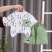 Set di due pezzi di pantaloncini casual per bambini a maniche corte con girocollo e stampa completa per ragazzi estivi da 0 a 5 anni_voghion.com