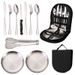 Outdoor Edelstahl Besteck Set Tragbare Reise Camping High-end BBQ Platte Lebensmittel Zange Messer Gabel Löffel_voghion.com