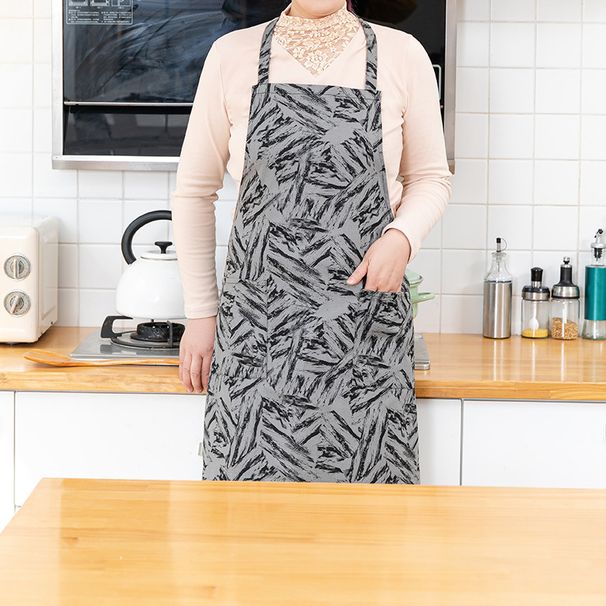 Grembiule da lavoro in cotone lavato con stampa geometrica sul collo, per lavori domestici, bar, salopette_voghion.com