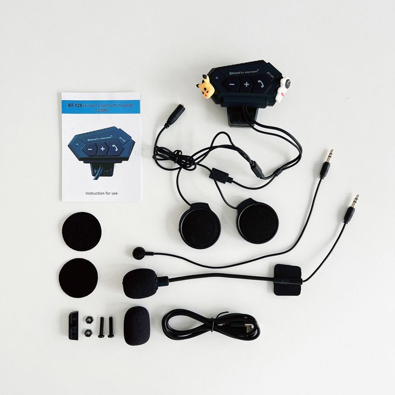 BT12S motociklo šalmo „Bluetooth“ ausinės, 2000 mA, kietas žymėjimas, minkštas žymėjimas, universalios išsinešimui skirtos „Bluetooth“ ausinės važiavimui_voghion.com