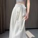 Geeignet für alle Jahreszeiten. Weites Bein aus weißem Baumwollleinen für Damen, dünne, hoch taillierte, locker drapierte Yamamoto-Hose mit geradem Bein und bodenlanger Länge für den Sommer._voghion.com
