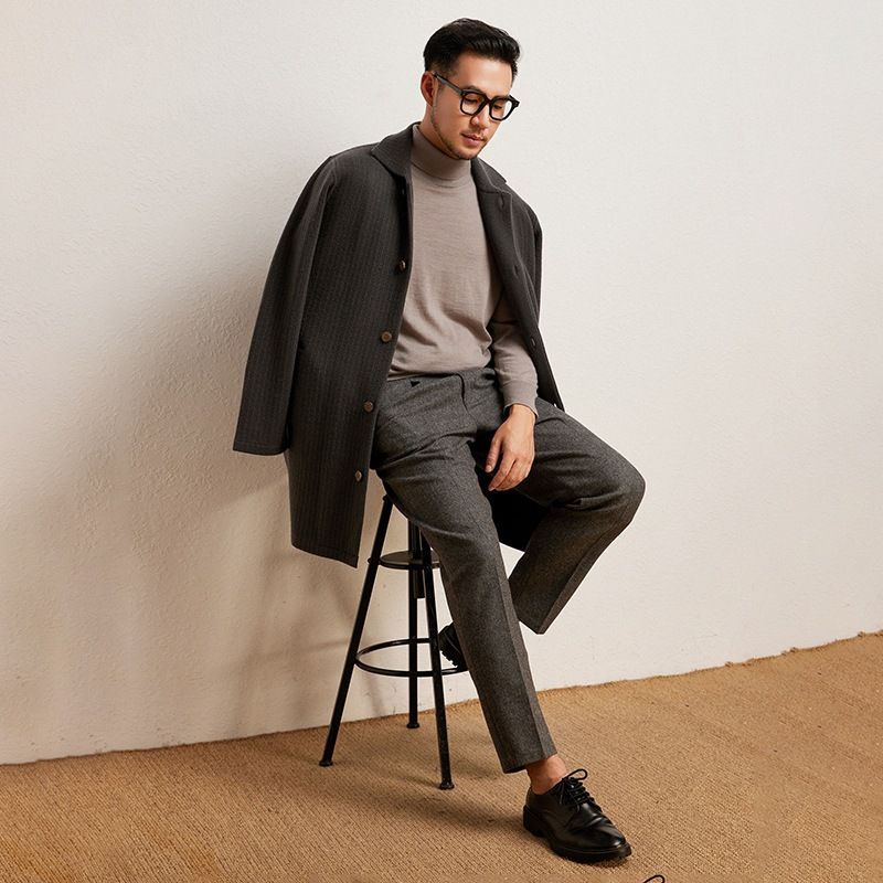 100 % reines Kaschmir Herren Anzugkragen Mantel lose einfarbig lässig faul mittellang Herbst Winter neue Jacke_voghion.com