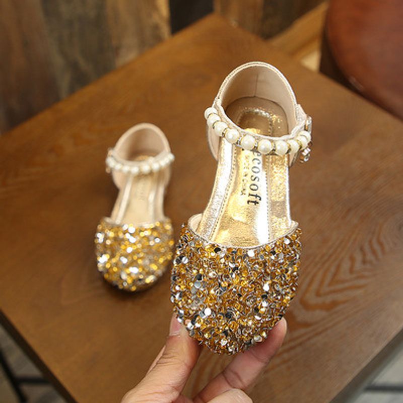 Sandálias infantis de comércio exterior 2025, novas sandálias de couro para meninas, com strass e cabeça quadrada, sapatos de princesa para dança com laço para estudantes_voghion.com